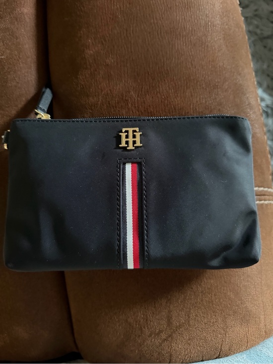 Tommy Hilfiger Handbags - Tommy Hilfiger Black Nylon Pouch with Red-White-Blue Center Stripe